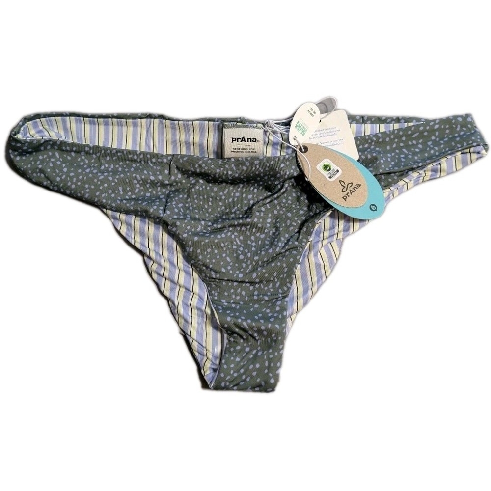 prAna Gemma Reversible‎ Bikini Bottom Womens M Green Spots Stripe NWT